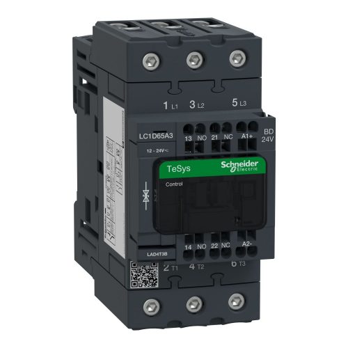 SCHNEIDER LC1D65A3BD - 3pólusú Everlink mágneskapcsoló (AC3, 400V 65A) rugós vezérlő sorkapoccsal 24V DC