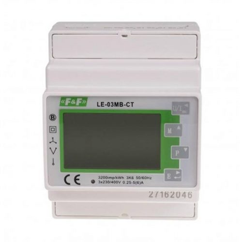 F>F Filipowski - LE-03MB CT MID - Fogyasztásmérő DIN sínre, 3 fázisú, két irányú, MID hiteles, 100A LCD  áramváltóhoz, 4,5 modul M-BUS - HD Hungária - LE-03MB-CT