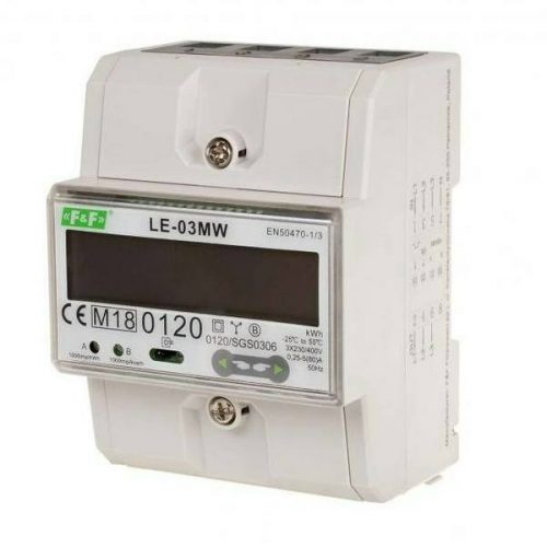 F>F Filipowski - LE-03MW MID - Fogyasztásmérő DIN sínre, 3 fázisú MID hitelesített 80A LCD  direktmérő 4,5 modul  RTU MODBUS 2 tarifa - HD Hungária - LE-03MW