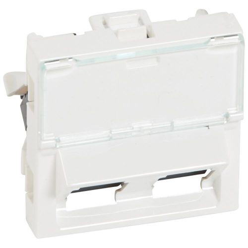 LEGRAND-076502 - Program Mosaic RJ 45 informatikai csatlakozóaljzat, 2 x RJ 45 árnyékolatlan (UTP) Cat.5e, 2 modul széles, 45°-ban döntött aljzattal, fehér