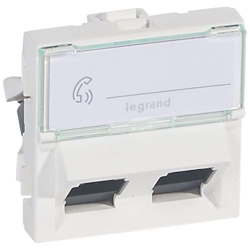 LEGRAND-076504 - Program Mosaic RJ 45 informatikai csatlakozóaljzat, 2 x RJ 45 árnyékolatlan (UTP) Cat.6, 2 modul széles, 45°-ban döntött aljzattal, fehér