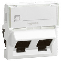 LEGRAND-076506 - Program Mosaic RJ 45 informatikai csatlakozóaljzat, 2 x RJ 45 árnyékolt (FTP) Cat.6, 2 modul széles, 45°-ban döntött aljzattal, fehér