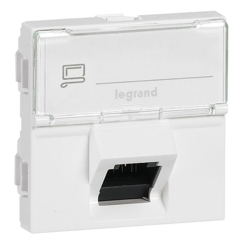 LEGRAND-076508 - Program Mosaic RJ 45 informatikai csatlakozóaljzat, 1 x RJ 45 árnyékolt (STP) Cat.6A, 2 modul széles, 45°-ban döntött aljzattal, fehér