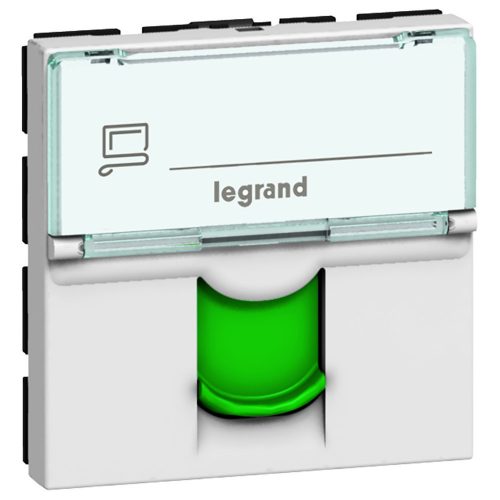 LEGRAND-076522 - Program Mosaic RJ 45 informatikai csatlakozóaljzat, 1 x RJ 45 árnyékolt (FTP) Cat.6, 2 modul széles, zöld redőnnyel, fehér