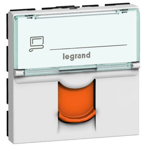 LEGRAND-076523 - Program Mosaic RJ 45 informatikai csatlakozóaljzat, 1 x RJ 45 árnyékolt (FTP) Cat.6, 2 modul széles, narancssárga redőnnyel, fehér