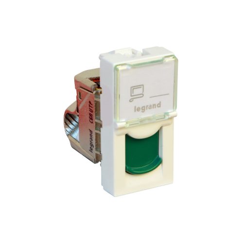 LEGRAND-076526 - Program Mosaic RJ 45 informatikai csatlakozóaljzat, 1 x RJ 45 árnyékolatlan (UTP) Cat.6A, 1 modul széles, zöld redőnnyel, fehér