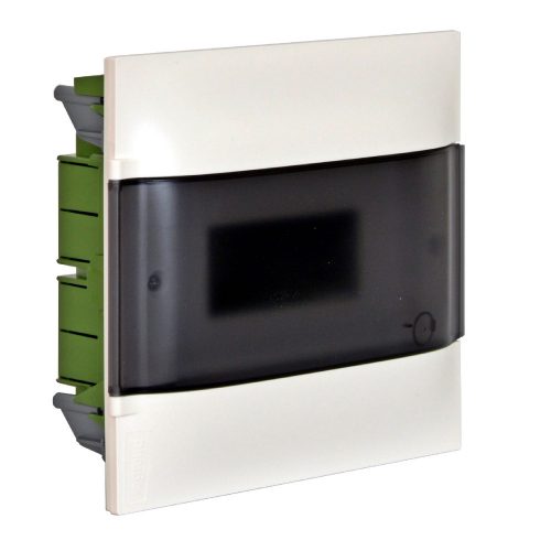 LEGRAND-134156 - PractiboxS 1 sor 6 modul, téglafalba süllyeszthető kiselosztó(650°C), átlátszó füstszínű ajtóval, védőföld és nulla elosztókapoccsal