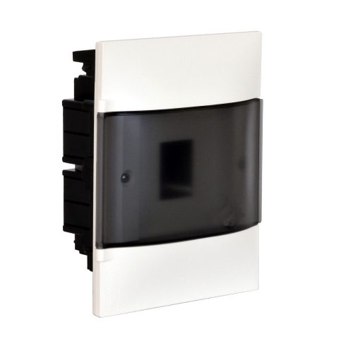 LEGRAND-134174 - PractiboxS 1 sor 4 modul, gipszkartonba süllyeszthető kiselosztó (850°C),  átlátszó füstszínű ajtóval, védőföld és nulla elosztókapoccsal