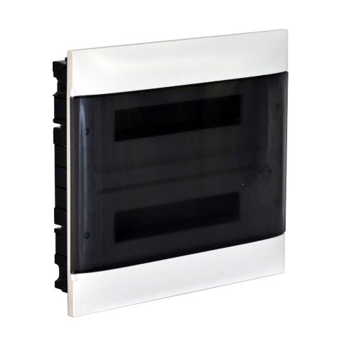 LEGRAND-135152 - PractiboxS 2 sor 12 modul, téglafalba süllyeszthető kiselosztó(650°C), átlátszó füstszínű ajtóval, védőföld és nulla elosztókapoccsal