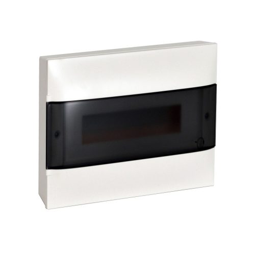 LEGRAND-135211 - PractiboxS 1 sor 12 modul, falon kívüli kiselosztó(650°C), átlátszó füstszínű ajtóval, védőföld és nulla elosztókapoccsal