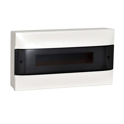 LEGRAND-137216 - PractiboxS 1 sor 18 modul, falon kívüli kiselosztó(650°C), átlátszó füstszínű ajtóval, védőföld és nulla elosztókapoccsal