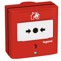 LEGRAND-138069 - Kézi jelzésadó tűzérzékelő és tűzjelző rendszerekhez, egyműveletes, piros RAL 3000, 1 váltóérintkezővel - 5A - 24V=, IP30 - IK07