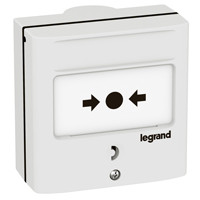 LEGRAND-138073 - Kézi jelzésadó vészleállításhoz, fehér RAL 9003, 2 váltóérintkezővel - 5A - 24V=, IP30 - IK07