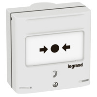 LEGRAND-138074 - Kézi jelzésadó vészleállításhoz, 2 db LED jelzőfénnyel (1 piros + 1 zöld), fehér RAL 9003, 2 váltóérintkezővel - 5A - 24V=, IP30 - IK07