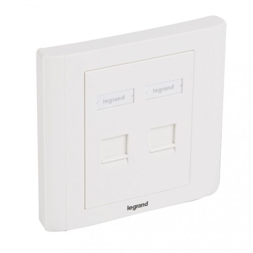 LEGRAND-632795 - LEGRAND Linkeo süllyesztett szerelvény 2xRJ45 keystone port fogadására egyenes fehér burkolattal és kerettel címketartóval