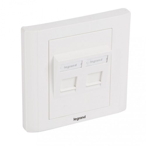 LEGRAND-632797 - LEGRAND Linkeo süllyesztett szerelvény 2xRJ45 keystone port fogadására döntött fehér burkolattal és kerettel címketartóval