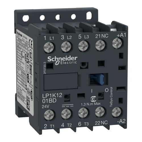 SCHNEIDER LP1K1201BD - Mágneskapcsoló 12A, 1 nyitó, DC, 2,4 W