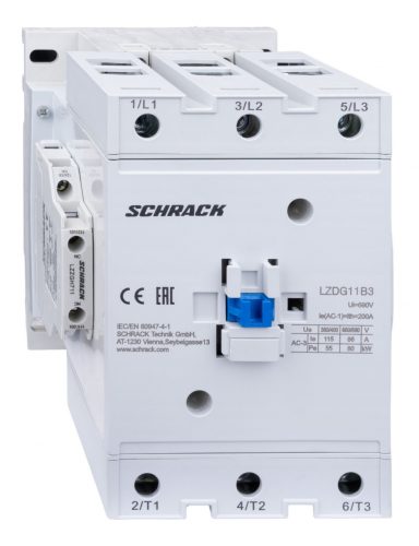 SCHRACK - LZDG11B3 Mágneskapcsoló 3p, CUBICO Grand, 55kW, 115A, 1z+1ny, 230VAC