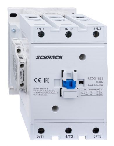 SCHRACK - LZDG15B3 Mágneskapcsoló 3p, CUBICO Grand, 75kW, 150A, 1z+1ny, 230VAC