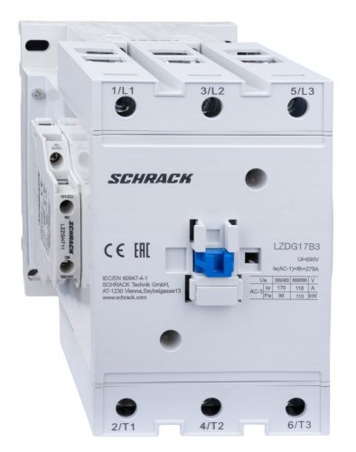 SCHRACK - LZDG17B3 Mágneskapcsoló 3p, CUBICO Grand, 90kW, 170A, 1z+1ny, 230VAC