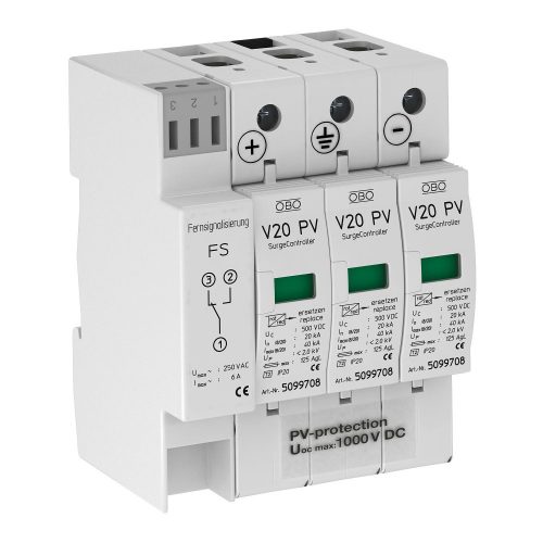 OBO-5094574 SurgeController V20 hárompólusú, napelemes rendszerh 1000V DC  - V20-C 3PHFS-1000