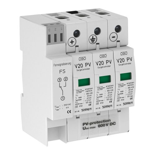 OBO-5094576 SurgeController V20 hárompólusú, napelemes rendszere 600V DC  - V20-C 3PHFS-600