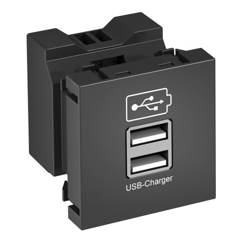 OBO-6105302 USB töltő 2,1 A töltőárammal 45x45mm szürkésfekete - MTG-2UC2.1 SWGR1