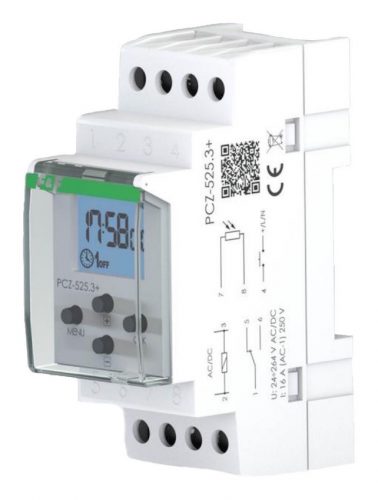 F>F Filipowski - PCZ-525.3 Plus - Időkapcsoló, programozható, LCD, DIN, 24-264V AC/DC,Astro, éjszakai szünet 250 program NFCKülső fényérzékelő csatlakoztatható (Sonda-AZ-PLUS) - HD Hungária - PCZ-52