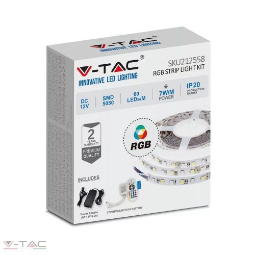 7W LED szalag szett 5050 60 LED/m RGB IP20 nem vízálló - 212558 V-TAC