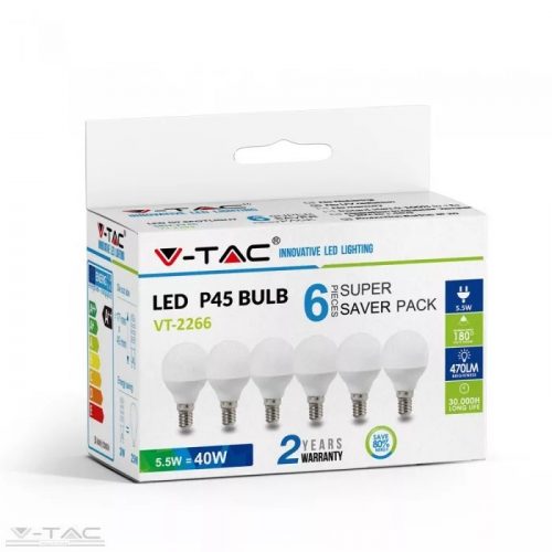 4,5W LED izzó E14 P45 3000K 6db/csomag - 212733 V-TAC