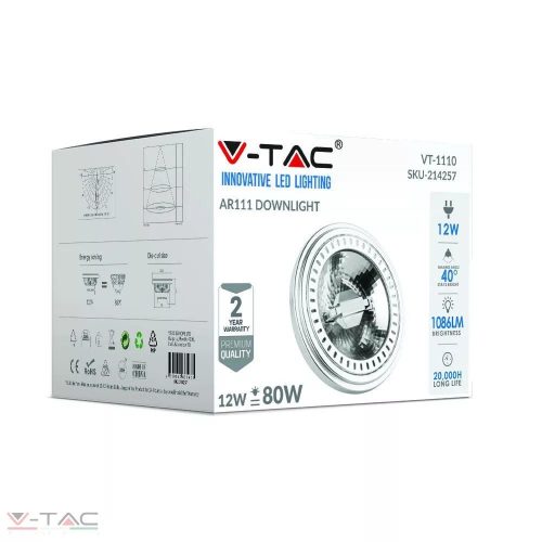 V-TAC-SKU214255 - 13,5W LED Spotlámpa AR111/GX53 12V 40° Hideg fehér - 214255