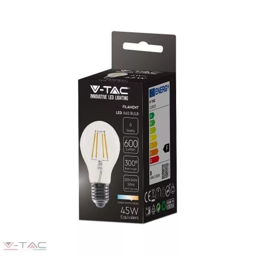 6W Retro LED izzó Filament E27 A60 Napfény fehér - 214303 V-TAC