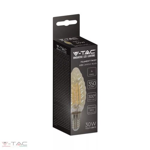 4W Retro LED izzó E14 Filament csavart gyertya szabadalmi borostyán burkolat 2200K - 217115 V-TAC