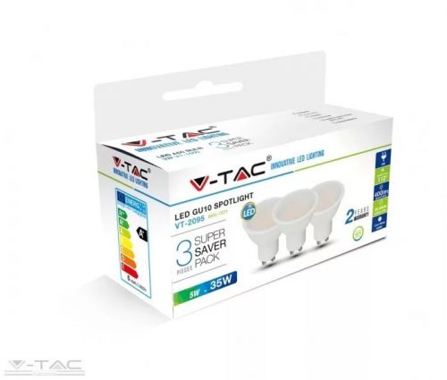 4,5W LED spotlámpa GU10 opál 110° 3000K 3db/cs. - 217269 V-TAC