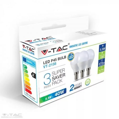 4,5W LED izzó E14 P45 3000K (3db/csomag) - 217357 V-TAC