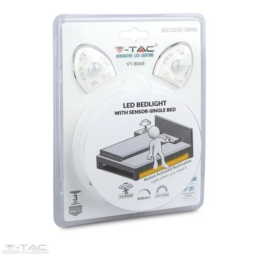 V-TAC-SKU2551 - LED szalag szett alkonykapcsolós mozgásérzékelővel és tápegységgel 2 x 120 cm 4000K - 2551