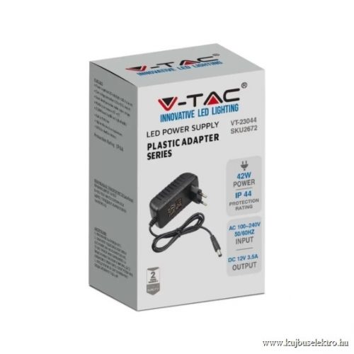 V-TAC-SKU2672 - 42W Műanyag tápegység 12V 3.5A IP44 - 2672