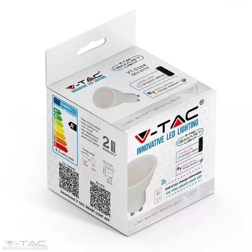 V-TAC-SKU2757 - 5,5W Wifis LED spotlámpa GU10 opál 100° CCT + RGB - 2757