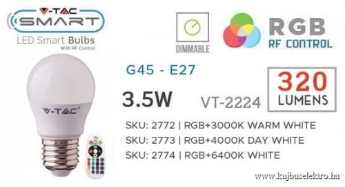 V-TAC-SKU2774 - 3,5W LED izzó E27 G45 RGB+CW 6400K - 2774