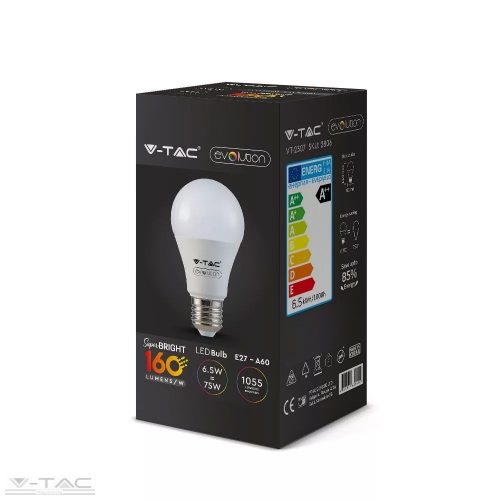 V-TAC-SKU2807 - 6,5W LED fényforrás A60 E27 (160Lm/Watt) A++ 4000K - 2807