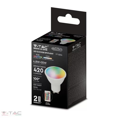 4,8W LED spotlámpa GU10 opál 100° RGB + 4000K - 2930 V-TAC