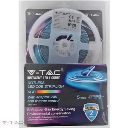 V-TAC-SKU2972 - RGB LED szalag szett 24V vezérlővel és tápegységgel IP20 - 2972