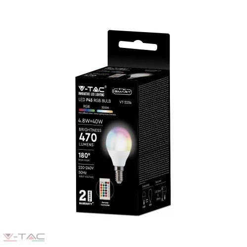 4,8W LED izzó E14 P45 RGB+3000K távirányítóval - 3029 V-TAC