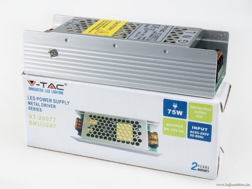 V-TAC-SKU3247 - 75W fém tápegység 12V 6A IP20 - 3247