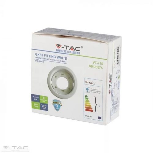 V-TAC-SKU3675 - GX53 beépítőkeret foglalattal fehér - 3675