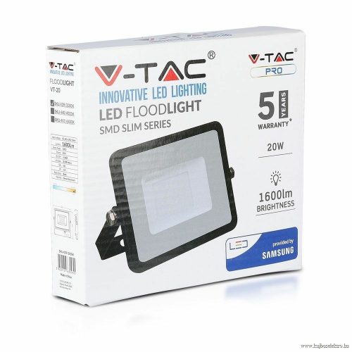 V-TAC-SKU439 - 20W LED reflektor Samsung chip fekete 3000K - PRO439