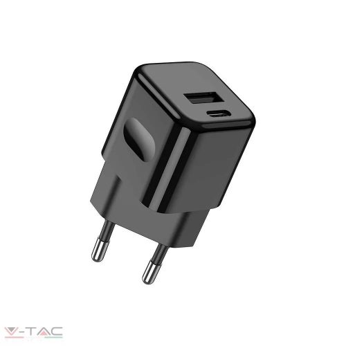 V-TAC-SKU6677 - 20W Fekete USB typeA/typeC hálózati töltő - 6677