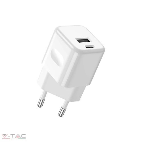 V-TAC-SKU6678 - 20W Fehér USB typeA/typeC hálózati töltő - 6678