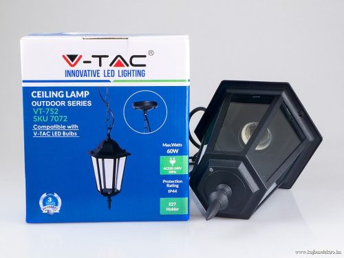 V-TAC-SKU7072 - Lefelé néző fekete függő kandeláber E27 IP44 - 7072