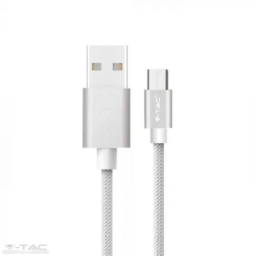 V-TAC-SKU8489 - Micro USB fonott kábel 1m ezüst 2,4A Platina széria - 8489